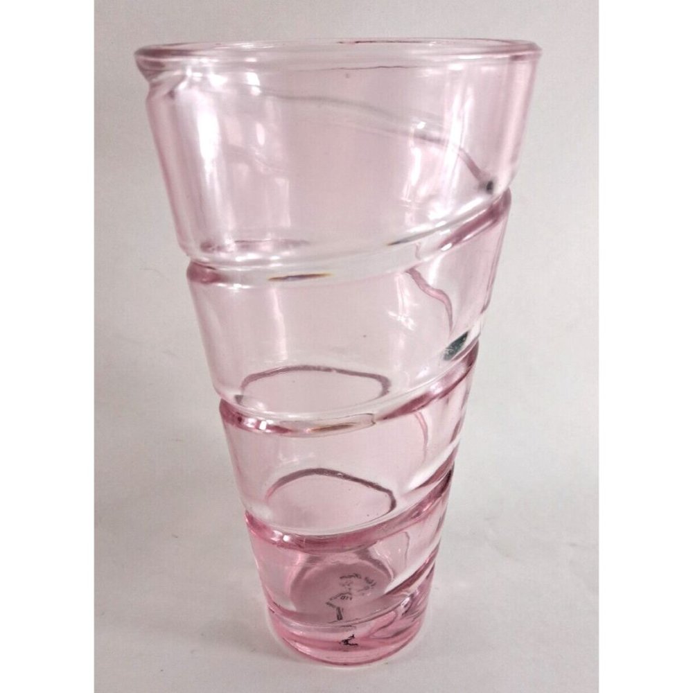 FTD Vase Pink Swirl Art Glass 9" Tall Beveled W Sticker Flowers Cottage